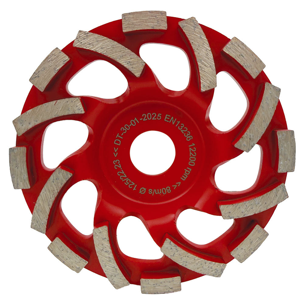 Slipskål 125x22,2 mm - RÖD - För hård betong - 6 mm segment - Spider