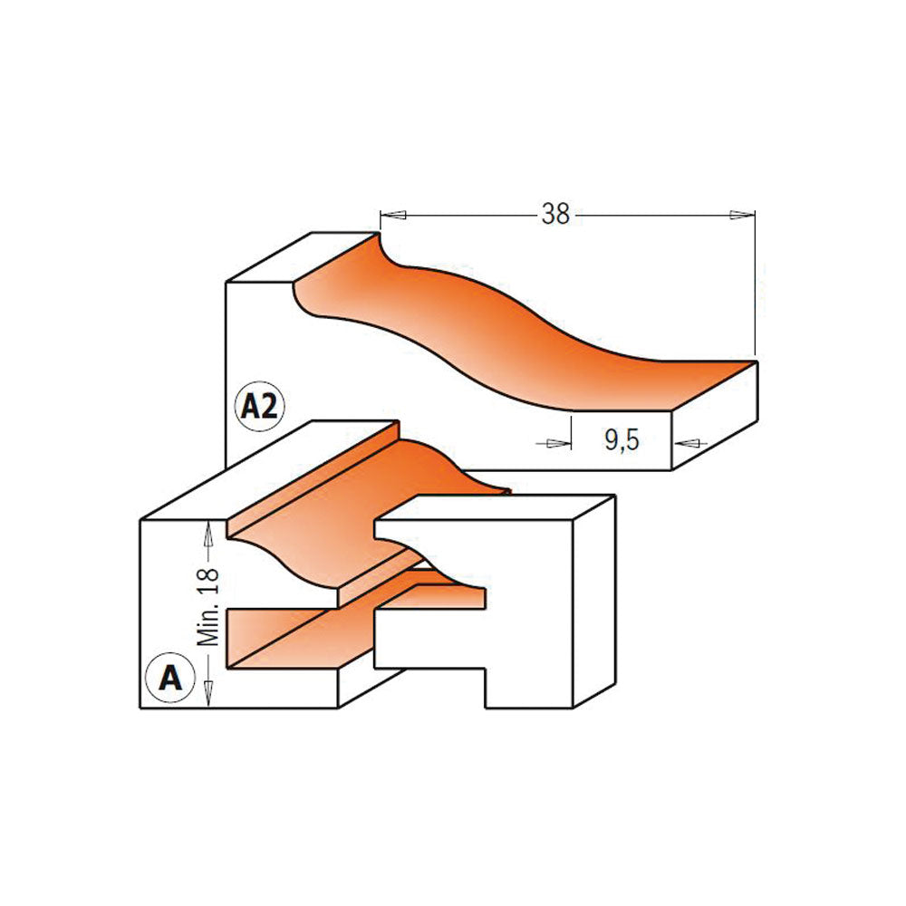 Frässtålssats 3 delar | Profil A Frässet Kökslådor och köksluckor | Skaft 12,7mm