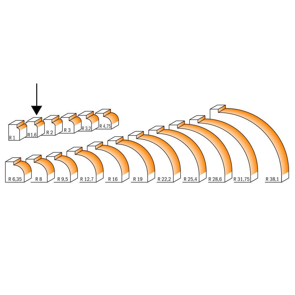 Avrundingsfräs 1,6mm radius | 8mm skaft