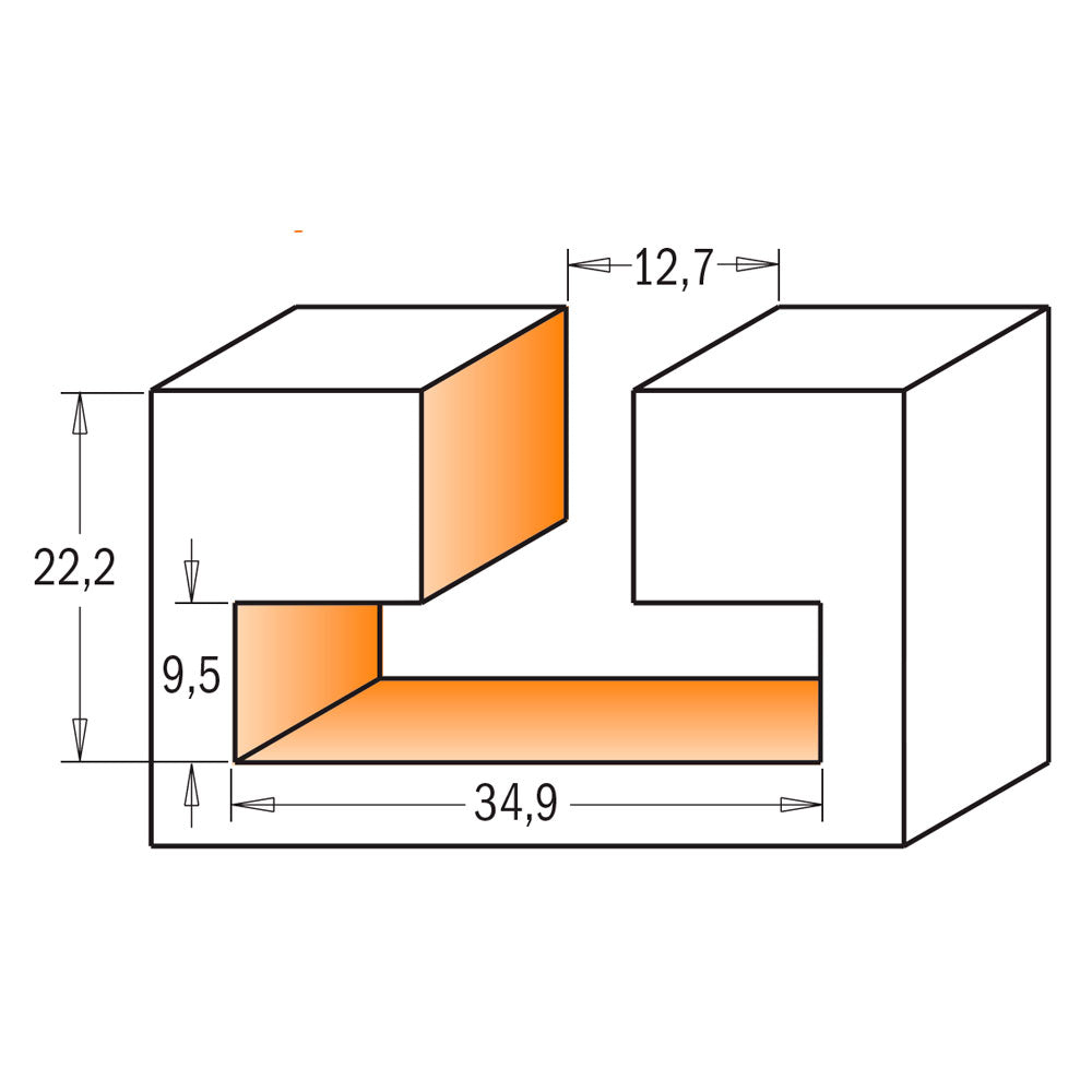 T-Spårfräs 34,9mm x 22,2mm | Skaft 12mm K12