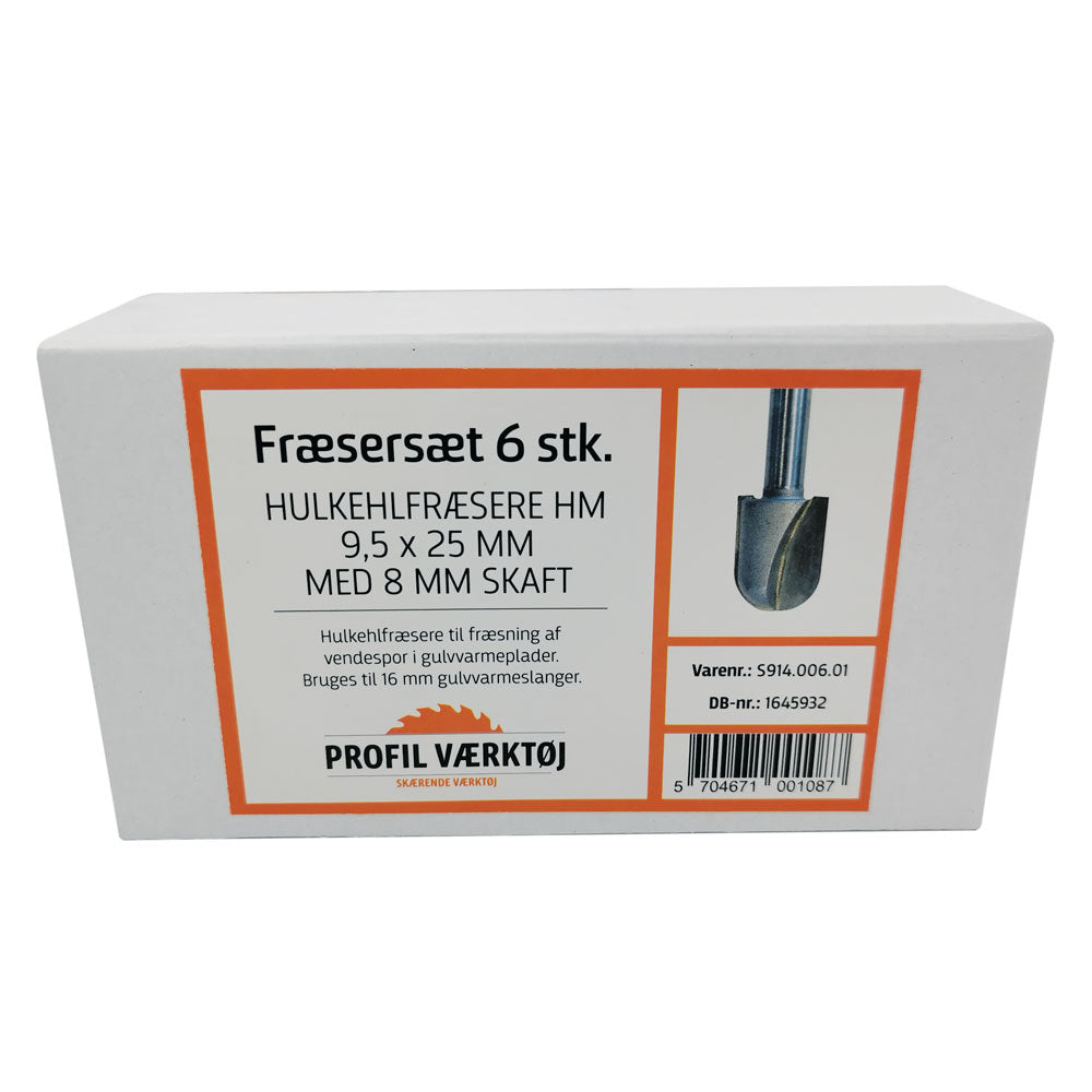 Frässtålssats 6 delar 19mm | Överfrässet till 16mm golvvärmeslang | 8mm skaft