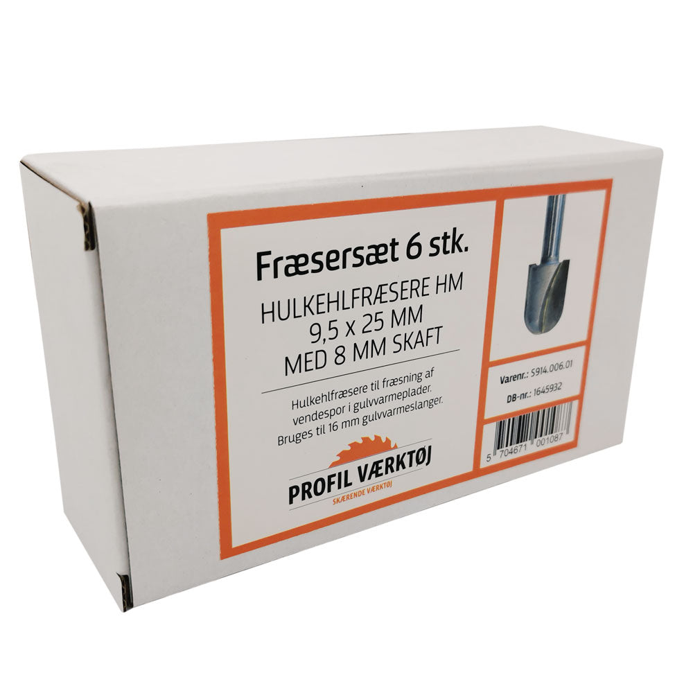 Frässtålssats 6 delar 19mm | Överfrässet till 16mm golvvärmeslang | 8mm skaft