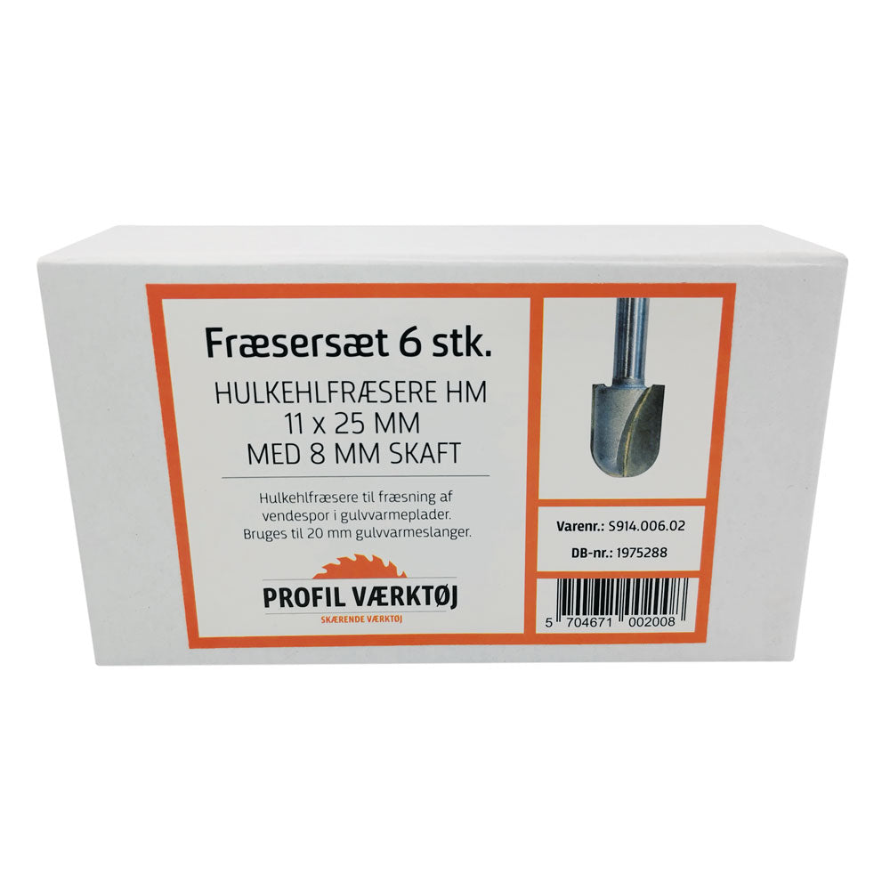 Frässtålssats 6 delar 22mm | Överfrässet till 20mm golvvärmeslang | 8mm skaft