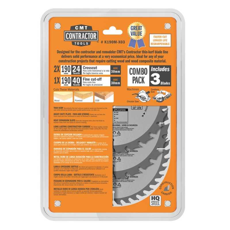 Sågklingor paket 190mm x 30mm Z24-24-40. 3 st. paket