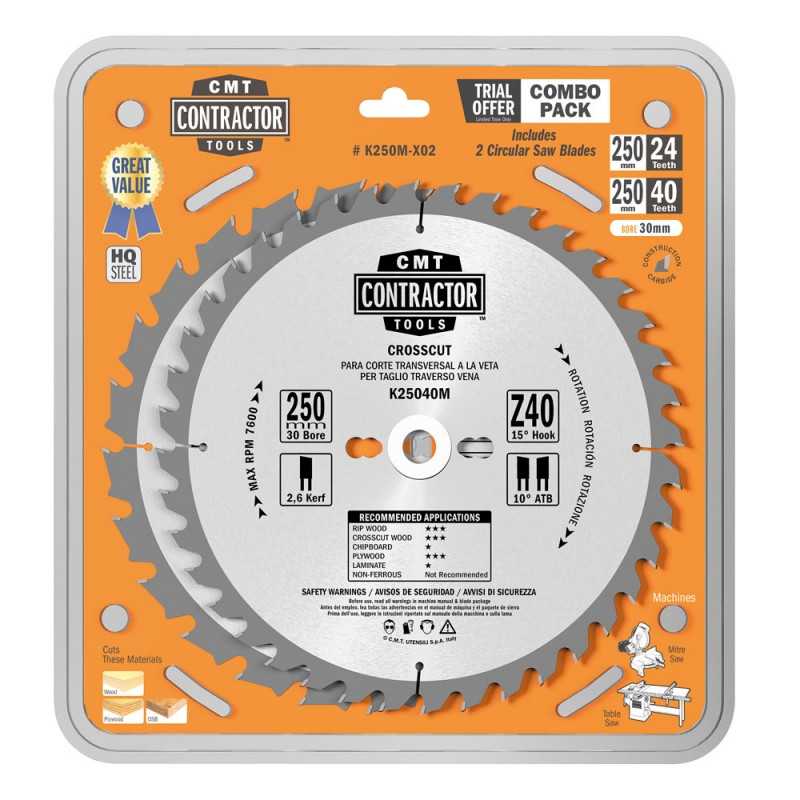 Sågklingor paket 250mm x 30mm Z24 och Z40. 2 st. paket