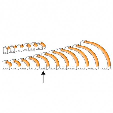 Avrundingsfräs 16mm radius | 12mm skaft