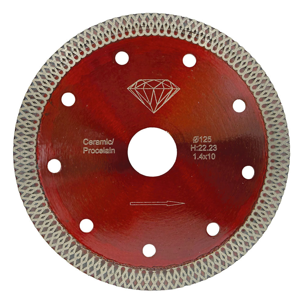 Diamantklinga 125x22,2 mm - RÖD - Smal - För keramik/porslin