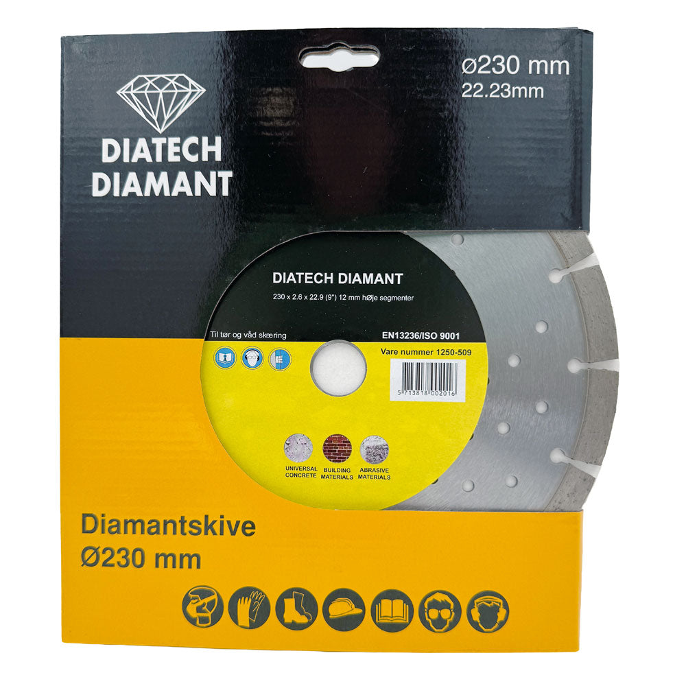 Diamantklinga 230x22,2 mm - För hård betong/natursten - 12 mm segment