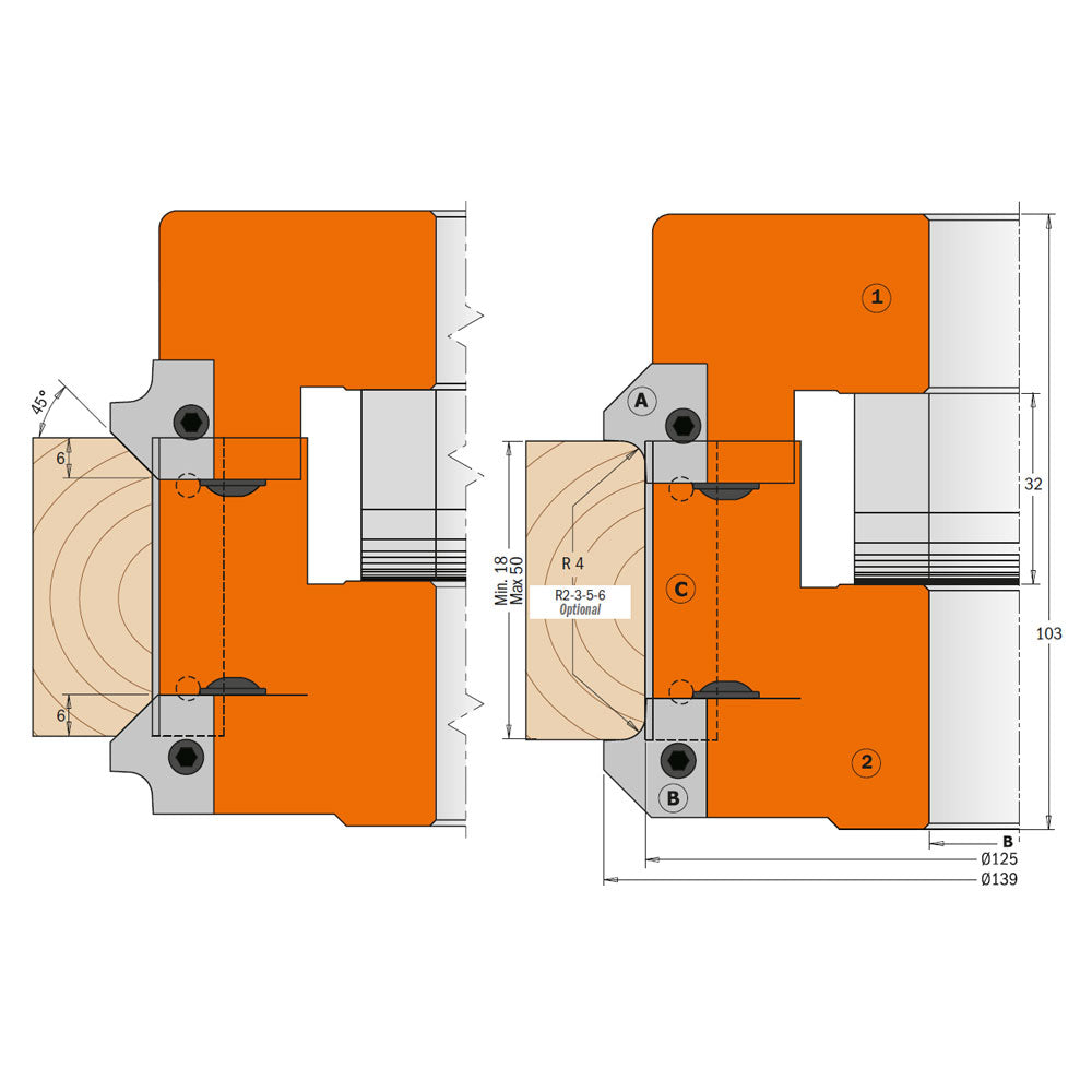 Avrunding och Fasning set R4 D124x15-50x30 Z2+2