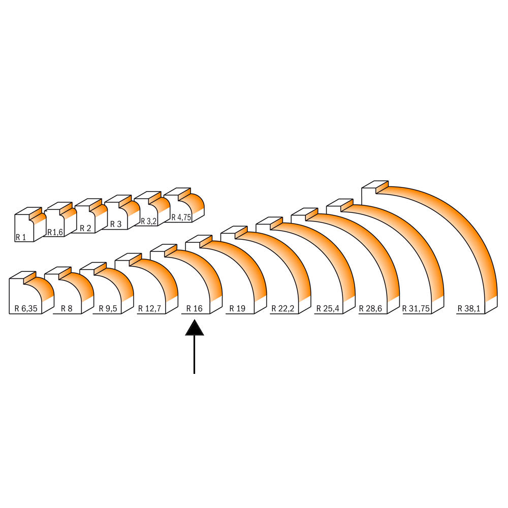 Avrundingsfräs 16mm radius | 12mm skaft