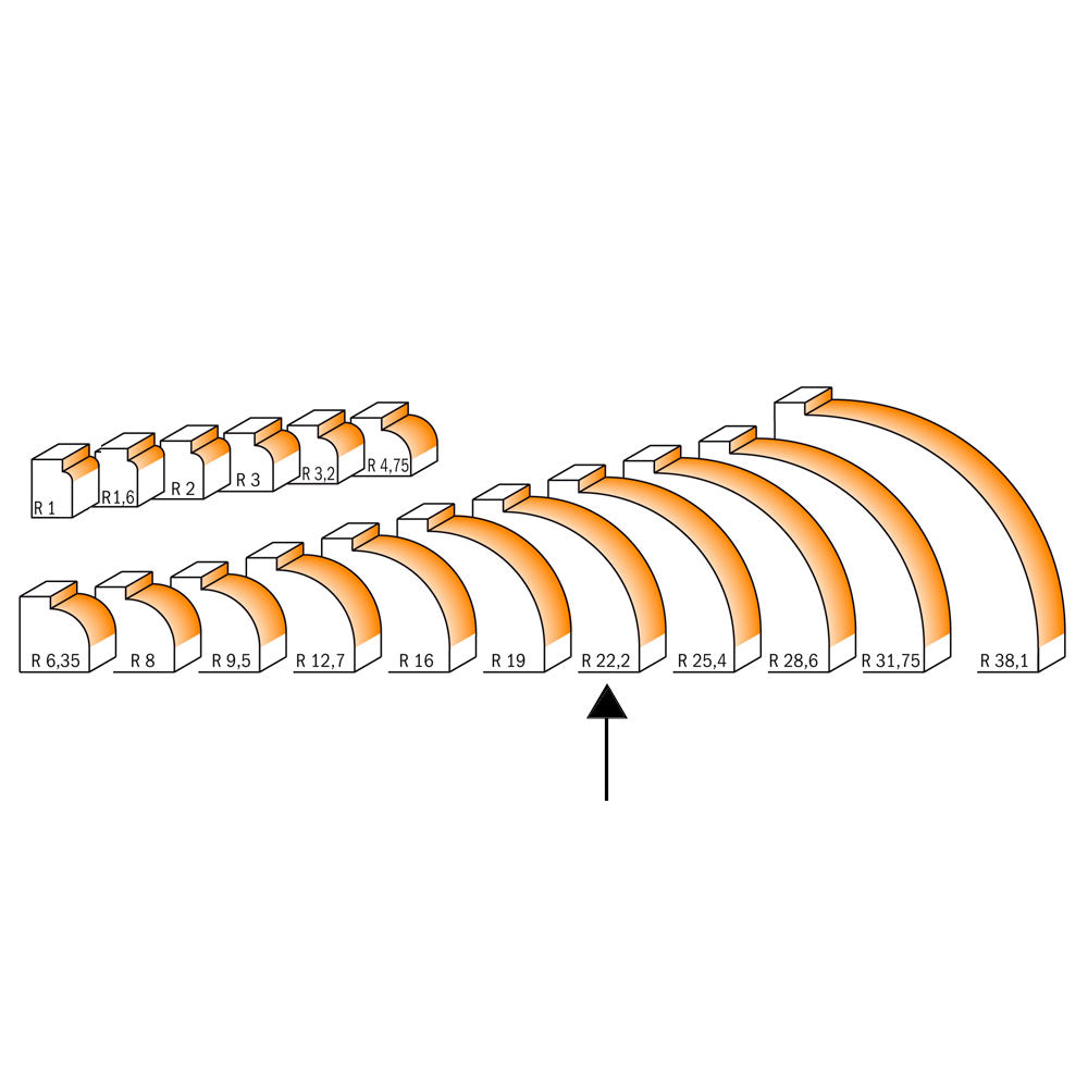 Avrundingsfräs 22,2mm radius | 12mm skaft