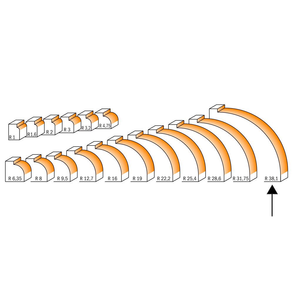 Avrundingsfräs 38,1mm radius | 12mm skaft